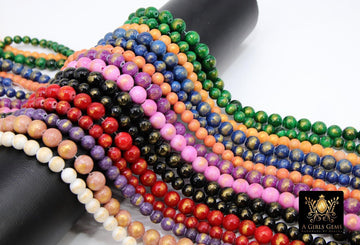 6 mm Color Jade Beads, 8 mm Gold Painted Round Smooth Bead Strands